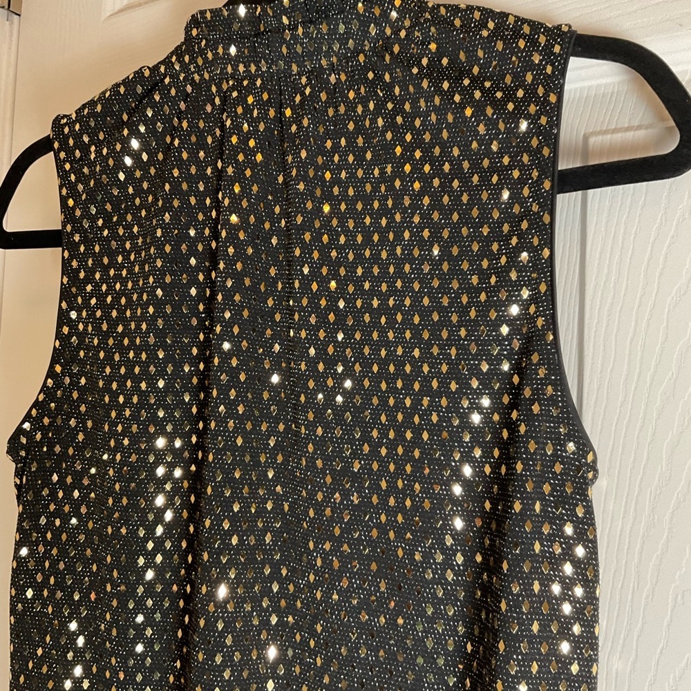 MICHAEL Michael Kors Black Gold Metallic Diamond Ruffle V-Neck Top Size M - Picture 9 of 11